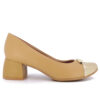 Scarpin Marrom Salto Bloco Couro Detalhe Enfeite