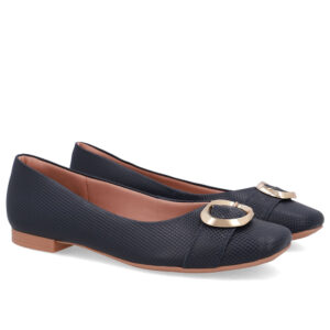 Sapatilha Azul Couro Salto Rasteiro