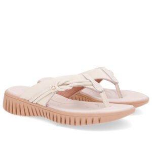 Chinelo Branco Marfim Couro Tira Enfeite