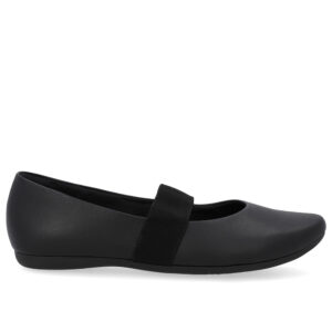 Sapatilha Boneca Preta Couro Bico Redondo